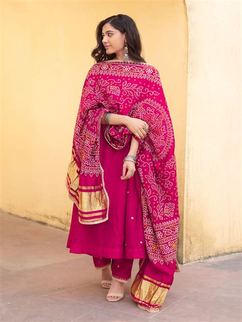 Mint Green Mukaish Work Chanderi Suit- Set of 3