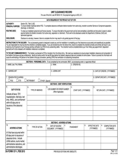 2015 Form DA 137-1 Fill Online, Printable, Fillable, Blank - pdfFiller