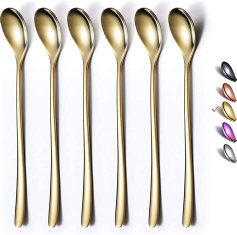 Amazon.com: Gold Long Handle Spoon, Coffee Stirrers, Premium Stainless ...