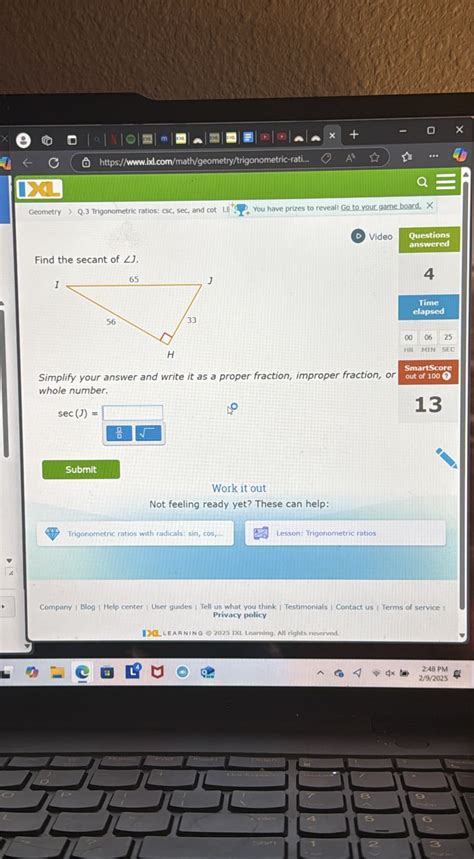 https://www.ixl.com/math/geometry/trigonometric-rati... 1×1 Geometry >Q ...