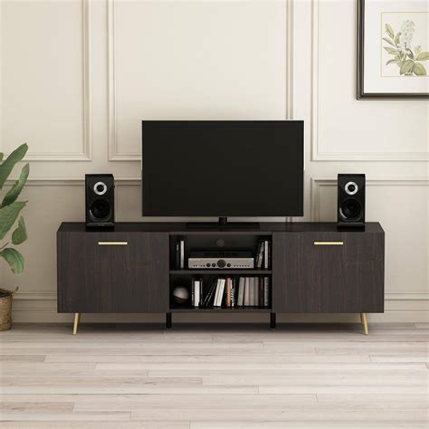 Buy 69 in. W Black Wood TV Stand Console Entertainment Center for TV up ...