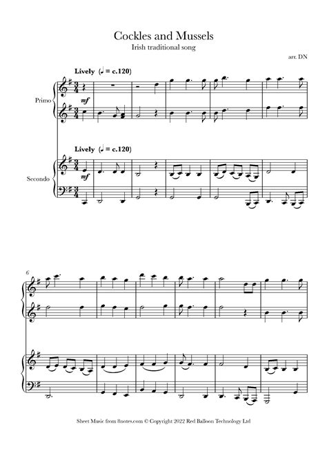Cockles and Mussels (Molly Malone) Sheet music for Piano Duet - 8notes.com