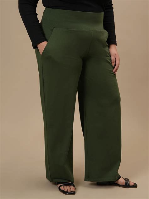 Shop Green Wide Leg Plus Size Pants