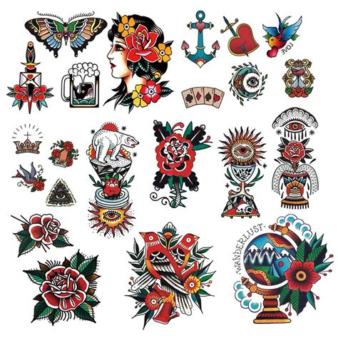 Buy CARGEN Classic Temporary Tattoo Old School Stickers Different Sizes ...