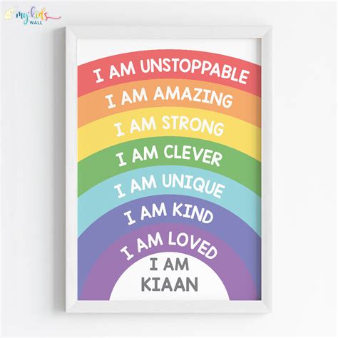 'Rainbow Themed Daily Positive Affirmations' Personalised Wall Art (Fr ...