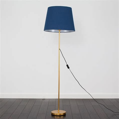 Modern Gold Metal Floor Lamp With Navy Blue Shade