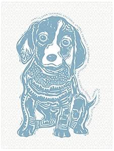 GreenBox - Linocut Beagle - Blue 10x14 canvas Wall Art, by Julie Bluet ...