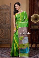 Kelly Green Shibori Work Pure Tussar Kalamkari Sari – Craftyle