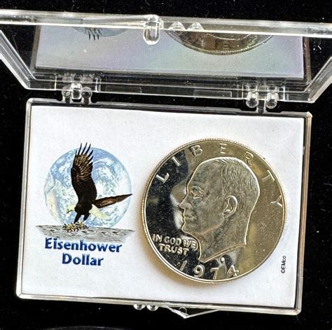 1974-S SILVER PROOF EISENHOWER $1 DOLLAR, BRIGHT LUSTER GEM COIN, IN A ...