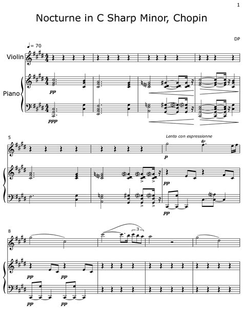Nocturne in C Sharp Minor, Chopin - Sheet music for Violin, Piano