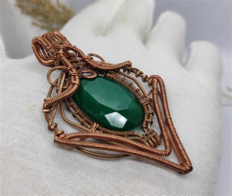 Buy Handmade Faceted Emerald Gemstone Copper Wire Wrapped Pendant ...
