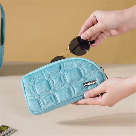 Velvet Travel Pouch Set of 4 Blue Online - Premium Travel Kit | Nestasia