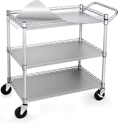 Amazon.com: Stainless Steel 3-Tier Heavy Duty Service Cart with Wheels ...