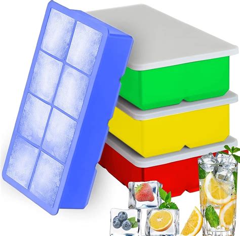 Buy DHONI Large Square Shaped Ice Cube Trays for Freezer with Lid ...