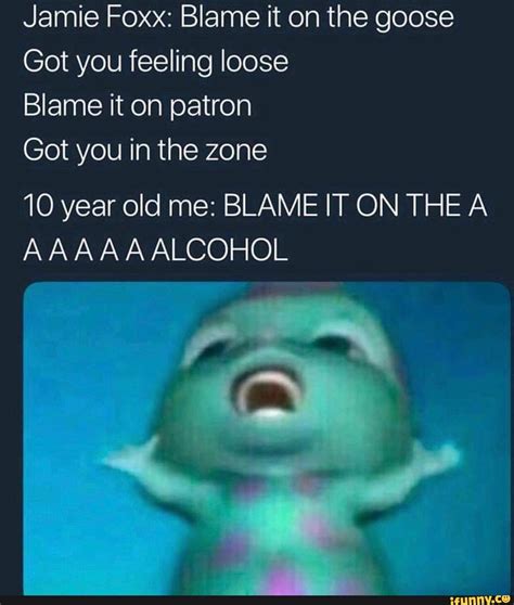 Jamie Foxx: Blame it on the goose Got you feeling loose Blame it on patron Got you in the zone ...