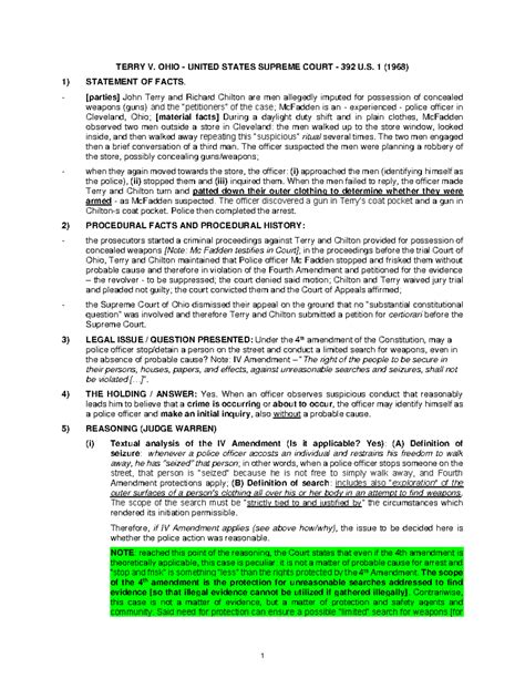 CASE Brief crim. proc. Terry v. Ohio Scotus - stop and frisk - 1 TERRY ...