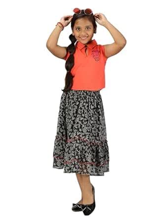 Buy KiddoPanti Girls Cropped Print Polo Tee & Frill Layered Flared ...