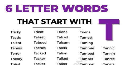 980 Cool 6 Letter Words Starting with T in English • 7ESL