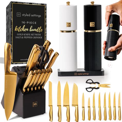 Amazon.com: STYLED SETTINGS 17-Piece Kitchen Knife and Grinder Set ...