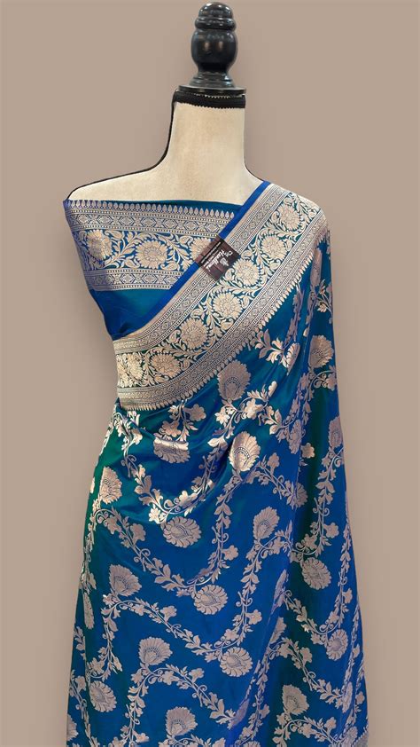 Dual tone Pure Katan Silk Banarasi Handloom Saree - All over Jaal work ...