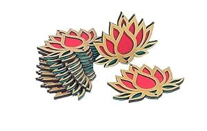 Buy StepsToDo Lotus Flower Cutout | Golden & Bright Red Wooden Lotus ...