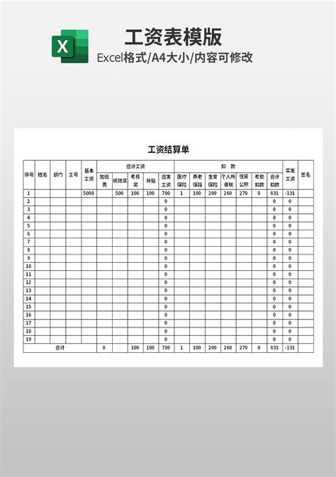 工资结算单模板_人事行政Excel模板下载-蓝山办公