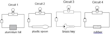 The circuit diagrams show a battery and a bulb connected by wires to ...