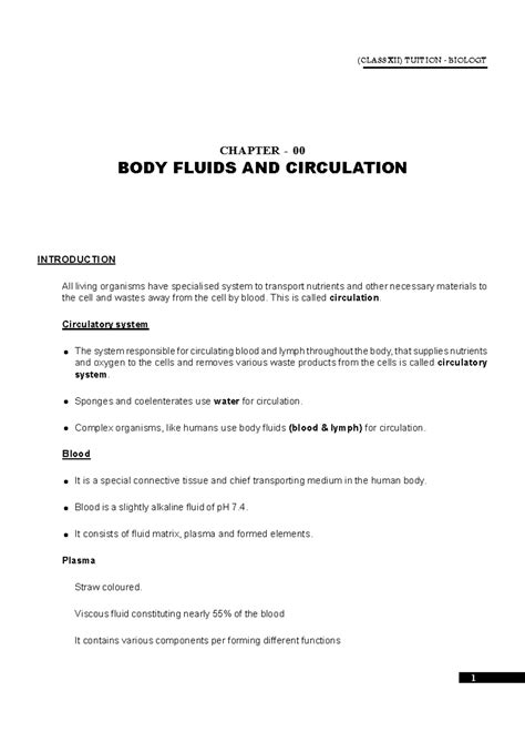 Body Fluids[Lecture Note] - (CLASS XII) TUITION - BIOLOGY CHAPTER - 00 ...