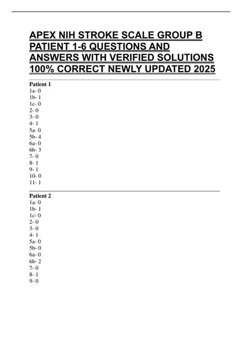 APEX NIH STROKE SCALE GROUP B PATIENT 1-6 QUESTIONS AND ANSWERS WITH ...