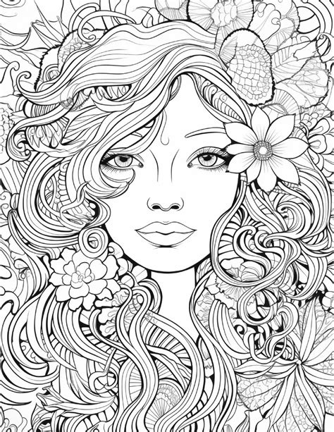 Floral face - Free Coloring Pages for Adult - PDF printable
