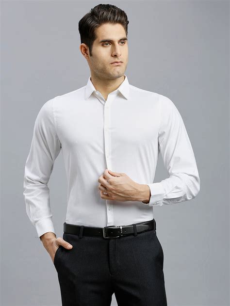 White Solid 60'S Satin Lycra Slim Fit Formal Full Sleeve Shirt