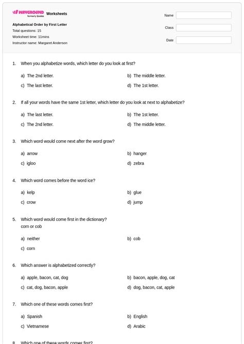 50+ Alphabetical Order worksheets for Class 5 on Wayground | Free ...