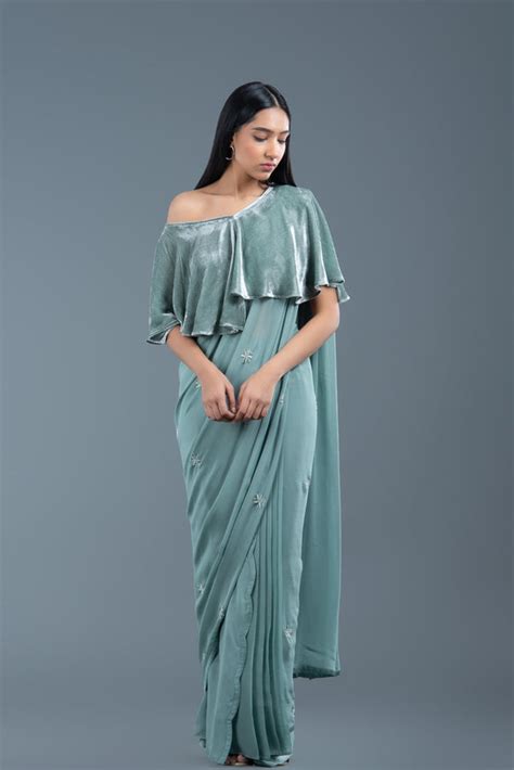 Rosemary Pre-Draped Saree With Cape – Lavanya Ahuja