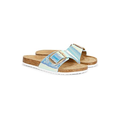 Buy MOZAFIA Womens Solid Buckled Sliders-Silver Online