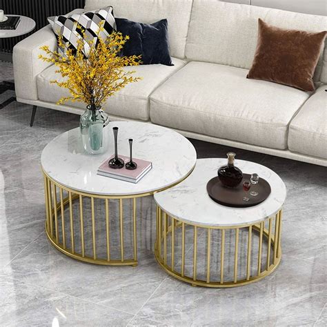 Premium Golden Caged with White Marble Table Set of 2 – Vibecrafts