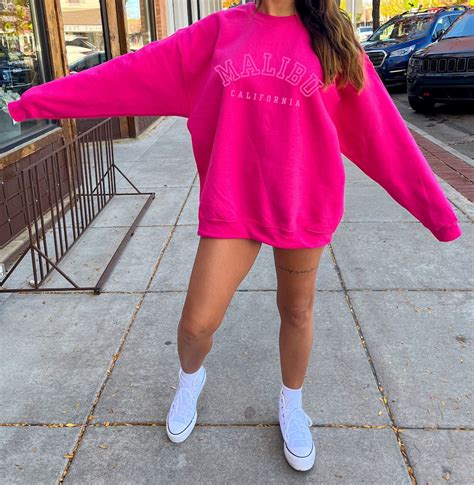 Hot Pink Sweatshirt Malibu Sweatshirt Beach Crewneck Beachy Crewneck ...
