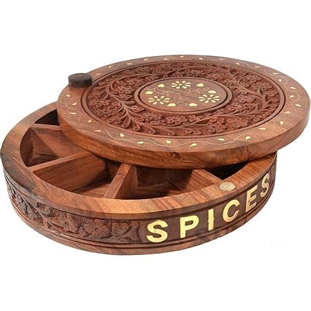 Serenz Sheesham Wooden Multi-Utility round carving Spices Box Container ...
