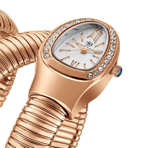 Snake 2.0 Rose Gold Coil Bracelet Watch ‚Äî White Dial | Sansi Mayo ...