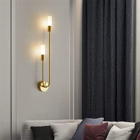 Lighting World Brass Gold 2 Wall Lamp - Minimalist Golden Wall Sconce ...