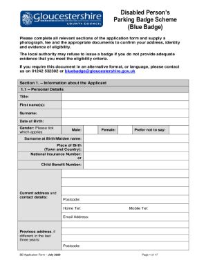 Disabled Person’s Parking Badge Application - Blank Fillable Template ...