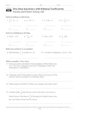 Lesson 6 2 One Step Equations With Rational Coefficients Answer Key ...