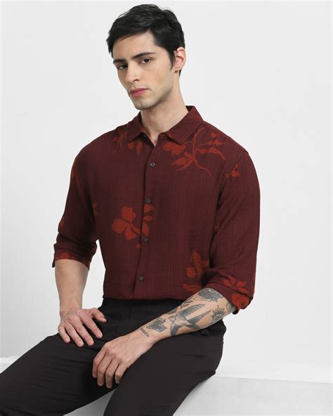Buy Maroon Floral Print Slim Fit Casual Shirt Online at Muftijeans