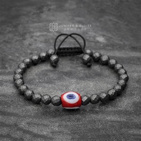 Hematite Beaded Blue Evil Eye Bracelet