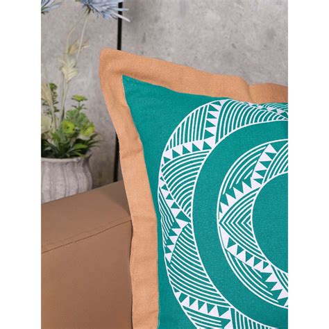 Buy Saral Home Teal Mela Printed Cotton Cushion Covers (Pack Of 2) Online