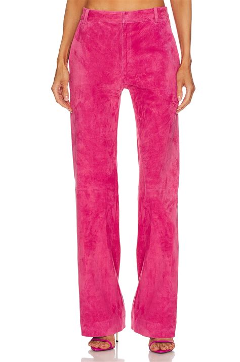 SPRWMN Baggy Low Rise Suede Trousers in Hot Pink | REVOLVE