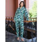 White Blue Printed Cotton Kurta with Pants - Set of 2