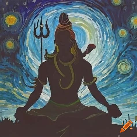 Silhouette of Lord Shiva meditating with the universe inside on Craiyon