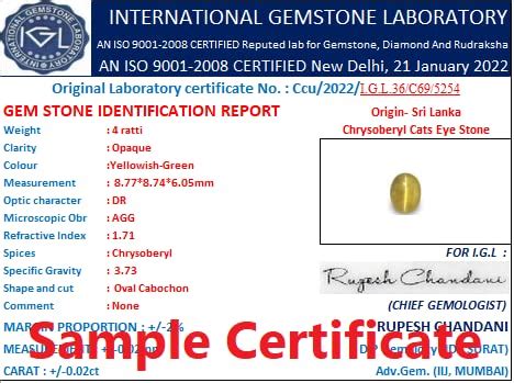 Buy Royal Gems Srilankan Ceylon Cats Eye Stone Original Certified ...