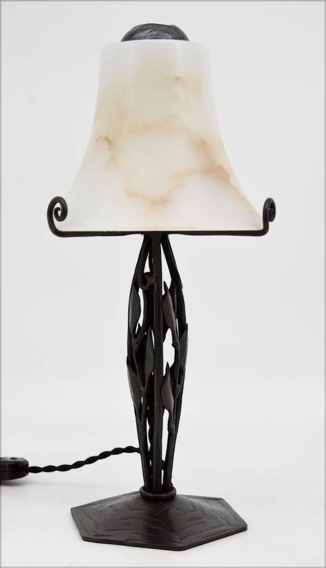 French Art Deco Alabaster and Wrought-Iron Table Lamp, 1925 For Sale at ...