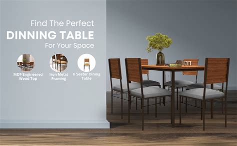 ANISHWAR Engineered Wood Top Dining Table with Cushioned Chairs | Metal ...